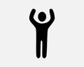 Stick Figure Raise Hand Icon. Stickman Man Person Raising Rejoice Praise Worship Joy Sign Symbol