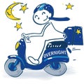 Stick figure with scooter as a overnight courier Royalty Free Stock Photo