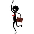 Stick Figure Silhouette on a Happy Man holding a suitcase