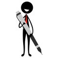 Stick Figure Silhouette Man Holding a Large Pen Royalty Free Stock Photo