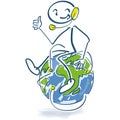 Stick figure sitting on a globe with a headset on Royalty Free Stock Photo