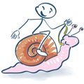 Stick figure sitting on a snail Royalty Free Stock Photo