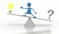 Stick figure standing on SeeSaw with light bulb Royalty Free Stock Photo