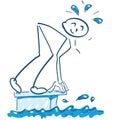 Stick figure on the starting block at the swimming pool Royalty Free Stock Photo