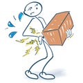 Stick figure suddenly has back pain while carrying a heavy package Royalty Free Stock Photo