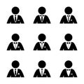 Stick figure suit, tuxedo, shirt, collar, tie, bow, pocket square pictogram vector set. Businessman wear formal, official clothes Royalty Free Stock Photo