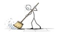 Stick Figure Sweeping with Broom on Tiled Floor with Displeased Royalty Free Stock Photo