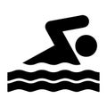 Stick Figure Swimming Front Crawl Freestyle Icon. Black and white illustration. EPS Vector Royalty Free Stock Photo