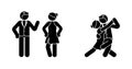 Stick figure tango couple icon set. Man and woman on the dance floor pictogram. Royalty Free Stock Photo