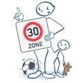 Stick figure with thirties zone sign