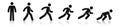 Stick figure walk and run. Running animation. Posture stickman. People icons set. Man in different poses and positions. Black