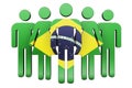 Stick figures with Brazilian flag. Social community and citizens of Brazil, 3D rendering