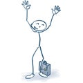 Stick figures with briefcase and having his arms in the air