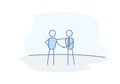 Stick figures business people shaking hands. Business handshake representing a deal, partnership, teamwork, trust and agreement.