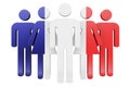 Stick figures with French flag. Social community and citizens of France, 3D rendering