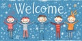 Stick figures holding the word Welcome. Illustrated banner with the text Welcome Royalty Free Stock Photo