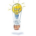 Stick figures in hot air balloon as a light bulb and many ideas