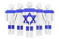 Stick figures with Israeli flag. Social community and citizens of Israel, 3D rendering