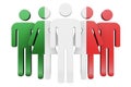 Stick figures with Italian flag. Social community and citizens of Italy, 3D rendering