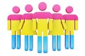 Stick figures with pansexual flag, 3D rendering