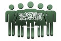 Stick figures with Saudi Arabian flag. Social community and citizens of Saudi Arabia, 3D rendering