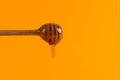 A stick for honey and a small jar, concept on a yellow background