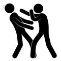 Stick man, boxer beats punch to head of opponent, sparring partner. Knockout in sports boxing match. Sports injuries. Black and Royalty Free Stock Photo