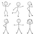 Stick man in different poses: standing, running, jumping, thinking, walking