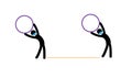 Stick man doing gymnastics in a medical mask. Social distance in sports activities.