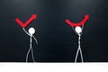 Stick man figures holding different rebound arrow shapes. Covid-19 pandemic crisis economic recovery concept. Royalty Free Stock Photo