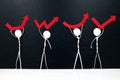 Stick man figures holding different rebound arrow shapes. Covid-19 pandemic crisis economic recovery concept. Royalty Free Stock Photo