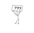 Stick man holding sign written question mark angry confused Royalty Free Stock Photo