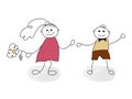 Stick man kids happy and funny. Stickman girl and boy meet banner