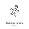 Stick man running outline vector icon. Thin line black stick man running icon, flat vector simple element illustration from