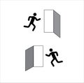 Stick man runs to the exit, icons warning of the presence of the exit from the room