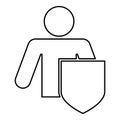 Stick man with shield Protecting personal data concept Man holding shield for reflecting attack Protected from attack idea icon