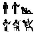 Stick man sing icons set Royalty Free Stock Photo