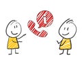 2 stick man standing and thinking expression illustration red telephone support sign Royalty Free Stock Photo