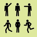 Stick man stands in different poses, walks and runs