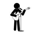 Stick man stands, plays the guitar, sings into a microphone