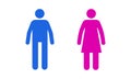 Stick man and woman. Male and female toilet icon, black human figure silhouette, boy and girl gender pictogram. Vector Royalty Free Stock Photo