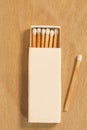 Stick matches box on a wooden table with copy space Royalty Free Stock Photo
