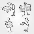 Stick men or figures with newspaper Royalty Free Stock Photo