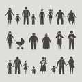 Stick people. Family couples silhouettes mother father kids different ages recent vector stylized pictures Royalty Free Stock Photo