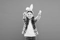 Stick to traditions. Cute bunny child celebrate Easter. Happy childhood concept. Spring holidays. Explore Easter and