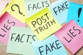 Stick with words Post-truth and lies, fakes and facts.