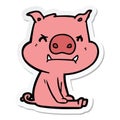 sticker of a angry cartoon pig sitting