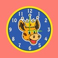 Sticker Animal Head With Crown On Clock. Giraffe Head. Perfect For Character Design Kid Clock Royalty Free Stock Photo