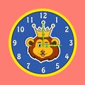 Sticker Animal Head With Crown On Clock. Lion Head. Perfect For Character Design Kid Clock