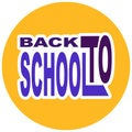 Sticker Back to school - violet text on a yellow circle